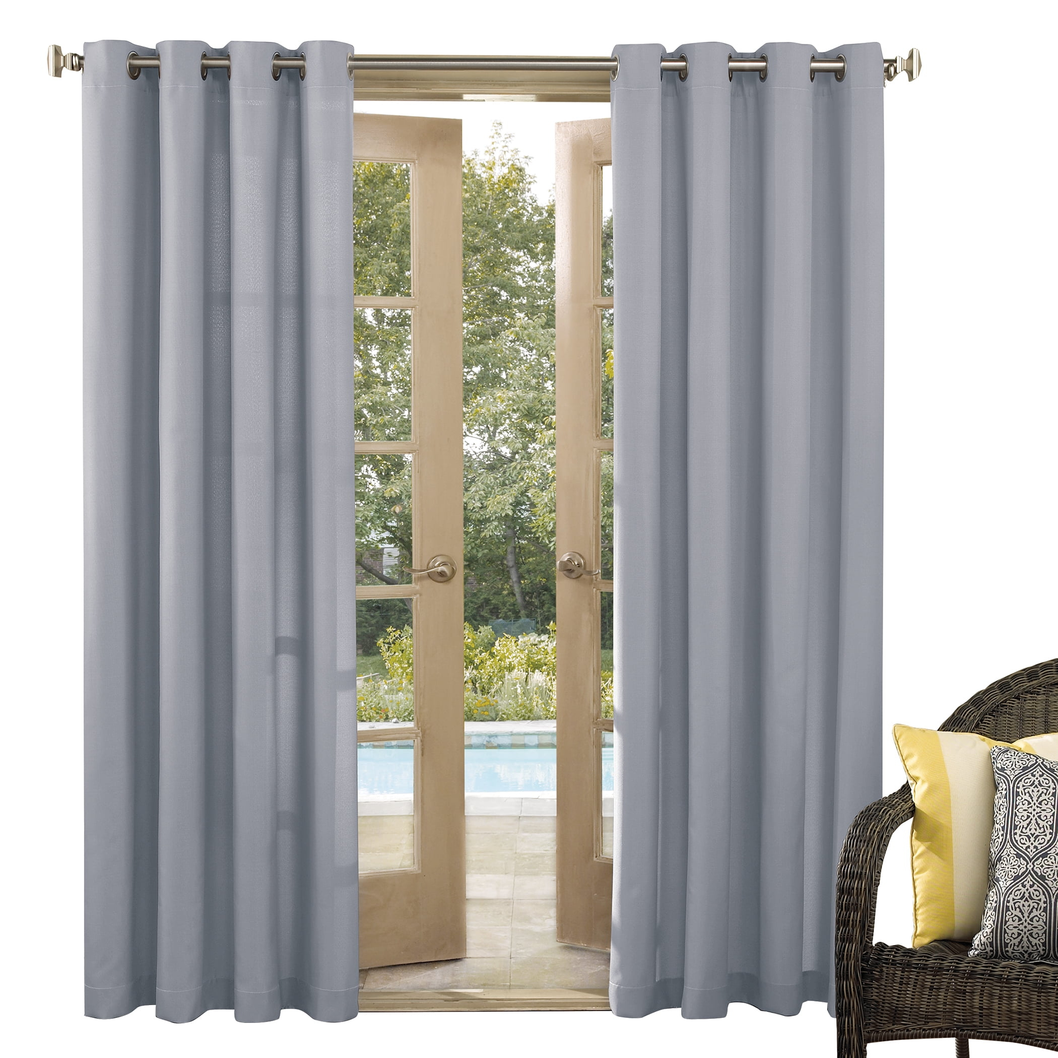 Sun Zero Sailor Indoor/Outdoor UV Protectant Room Darkening Grommet Curtain Panel, 54"x95", Gray