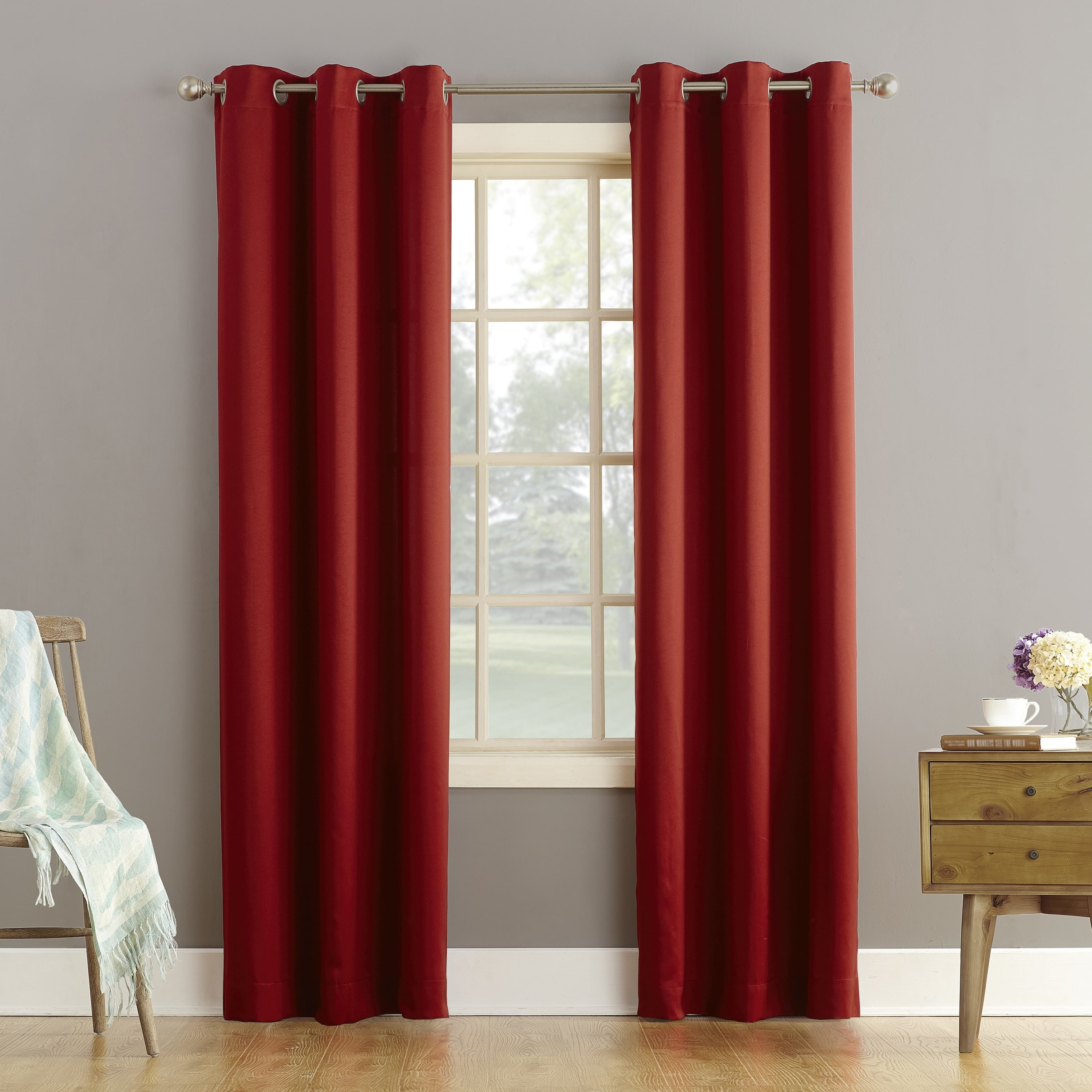 Sun Zero Talita 1 Piece Solid Print Room Darkening Curtain Panel, 40" X 63", 40"X63", Brick Red