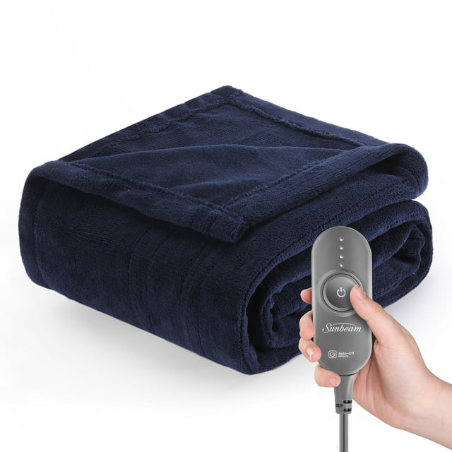 Sunbeam Microplush Electric Heated Throw Blanket, Polyester Poseidon Blue, 50" x 60"