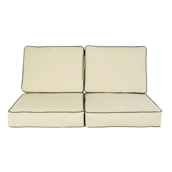 Humble and Haute Stowe Sunbrella Beige y Carbón Conjunto de Cojín con Cable para Sofá de Dos Plazas para Interiores y Exteriores