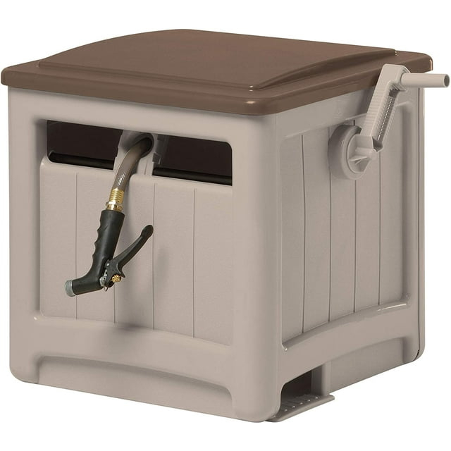 Taupe and Bronze Resin Hideaway Hose Reel with Smart Trak