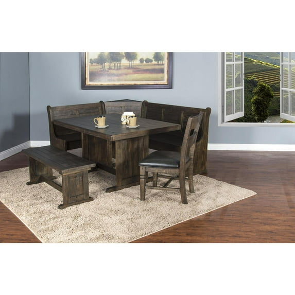 Kingfisher Lane Farmhouse Wood 4 Piece Breakfast Nook Set in Tobacco Leaf