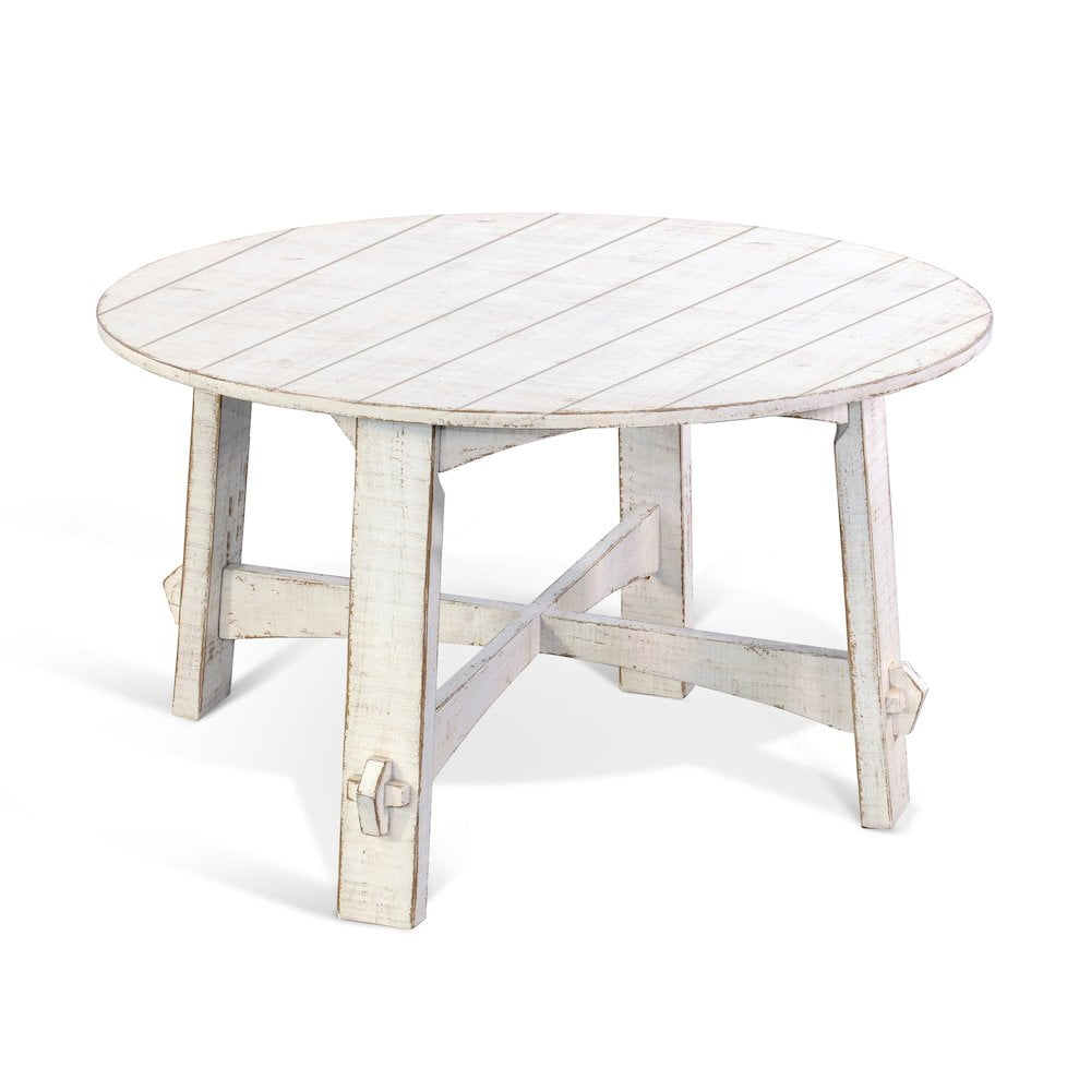 Sunny Designs Marina 54" Round Farmhouse Mahogany Dining Table in White Sand