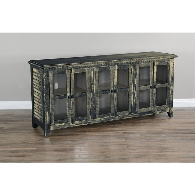 Sunny Designs Marina 70" Farmhouse Mahogany Wood TV Console in Black Sand