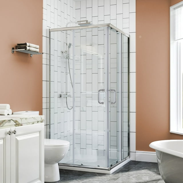Sunny Shower Corner Entry Sliding Shower Door 36 in.D x 36 in. W x 72 in. H Brushed Nickel Finish Shower Enclosure