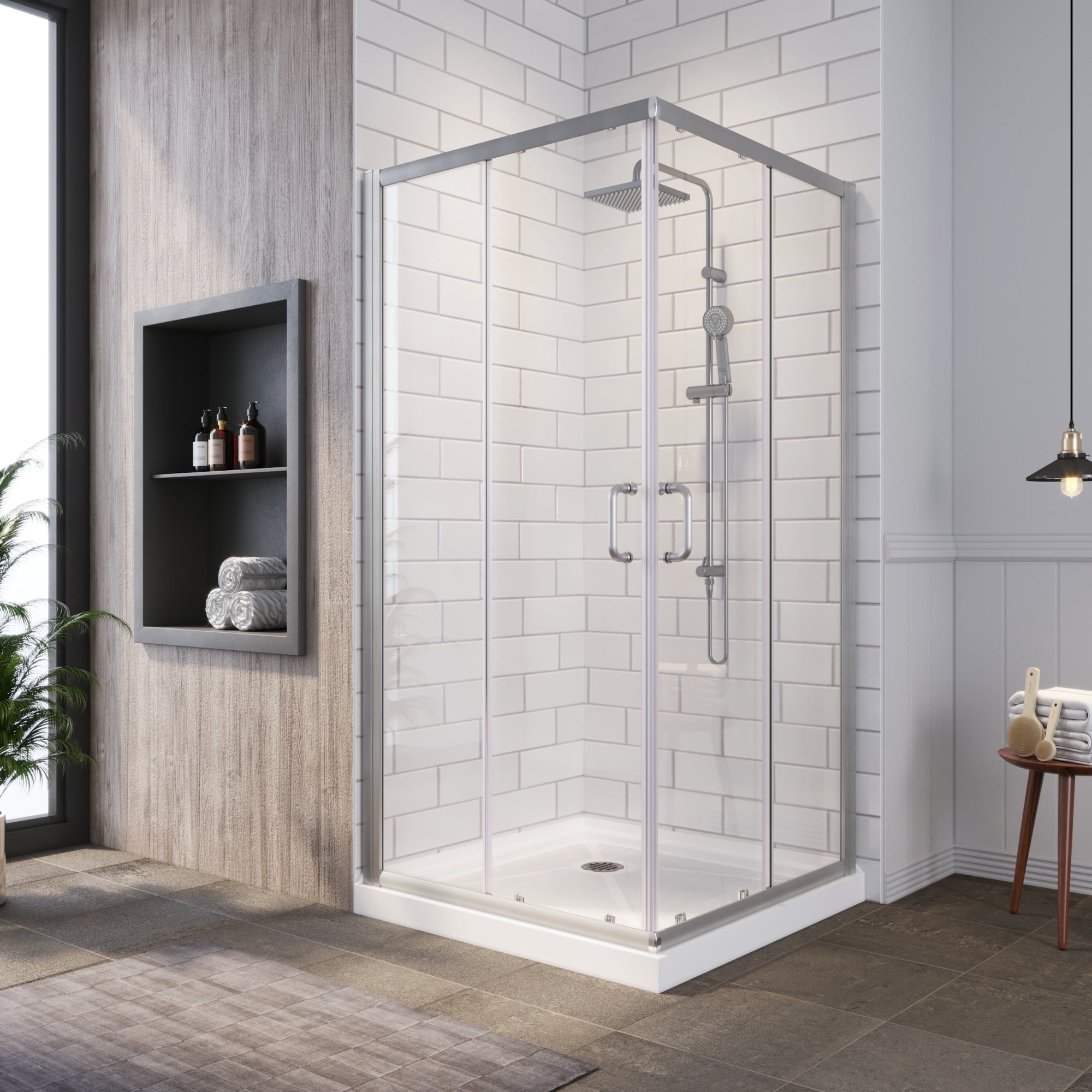 Sunny Shower Corner Entry Sliding Shower Door 36 in.D x 36 in. W x 72 in. H Brushed Nickel Finish Shower Enclosure