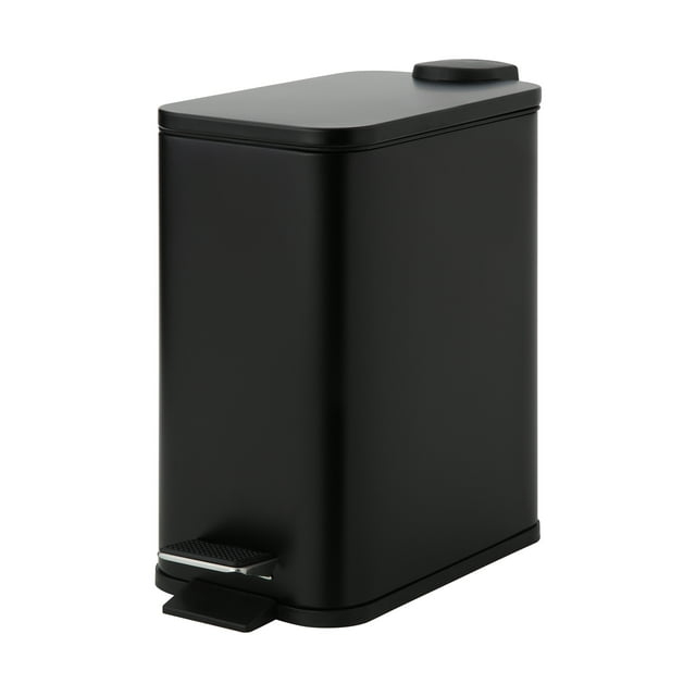 SunnyPoint Rectangle 1.32 Gallon Wastebasket with Plastic Inner Buckets; Black, Metal.