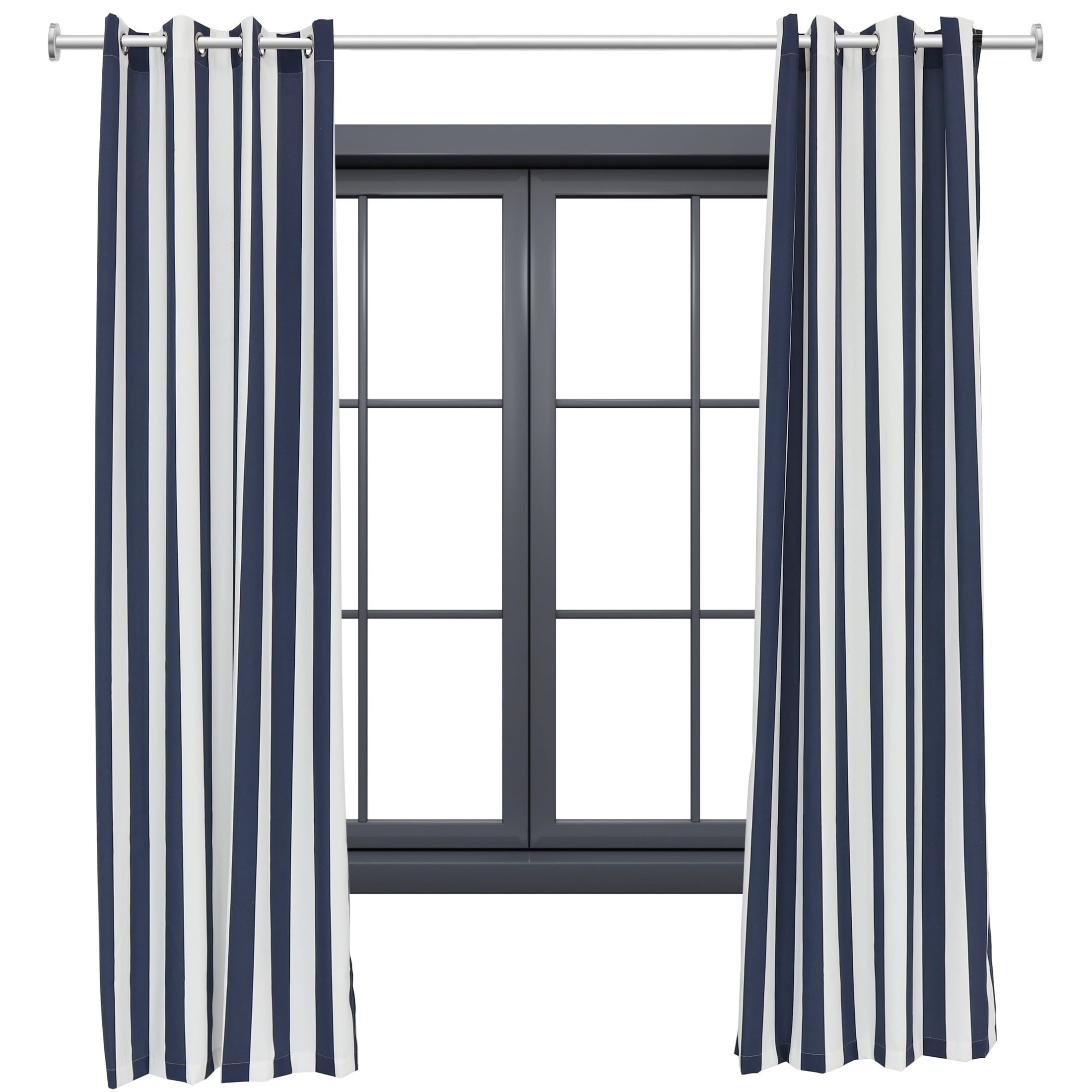 Sunnydaze Modern 2-Piece Blue and White Stripe Light-Filtering Curtain Set