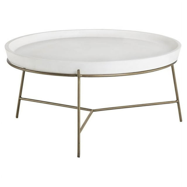 Sunpan Remy 31.5" Modern Metal Coffee Table with Tray-like Top in Brass/White