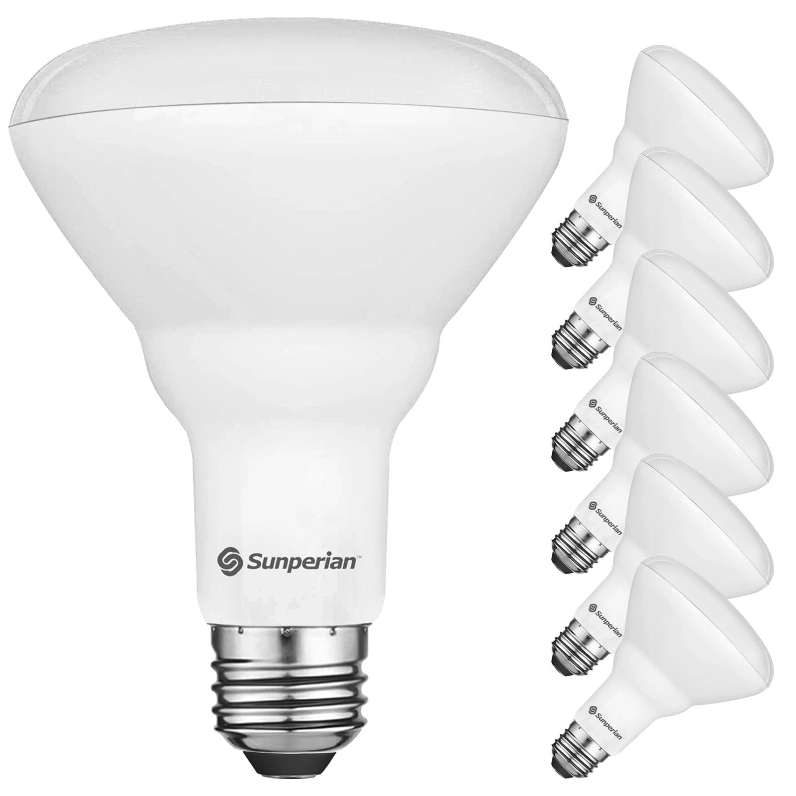 Sunperian BR30 LED Flood Bulb, 8.5W 4000K Cool White, 800 Lumens, Dimmable, Enclosed Fixture Rated, UL Listed 6-Pack