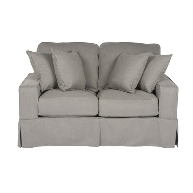 Sunset Trading Americana Box Cushion Fabric Slipcovered Loveseat in Gray
