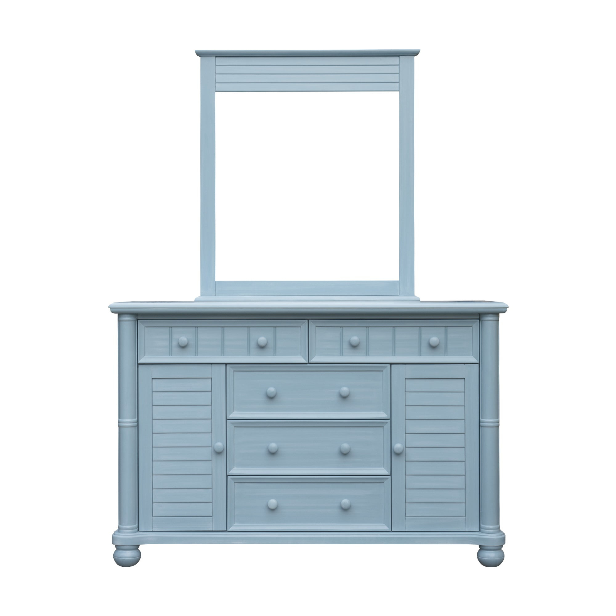 Sunset Trading Cool Breeze Coastal Wood Dresser and Mirror in Beach Blue