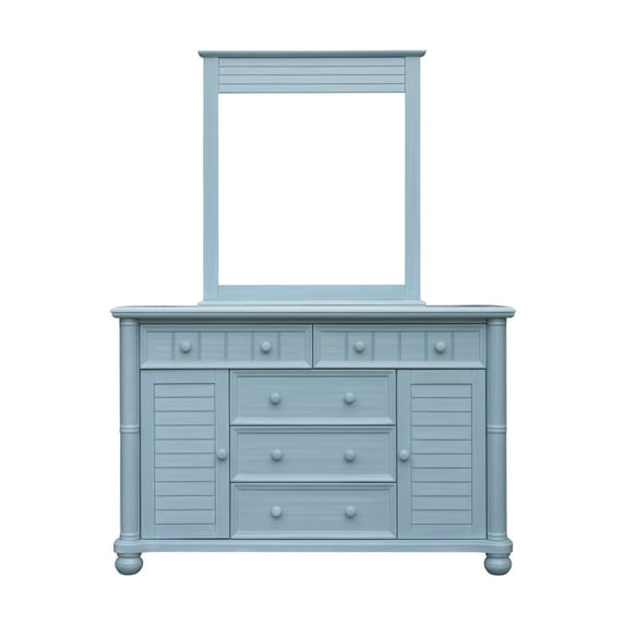 Sunset Trading Cool Breeze Coastal Wood Dresser and Mirror in Beach Blue