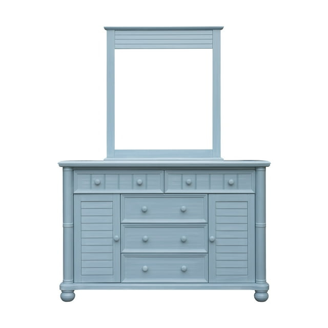 Sunset Trading Cool Breeze Coastal Wood Dresser and Mirror in Beach Blue