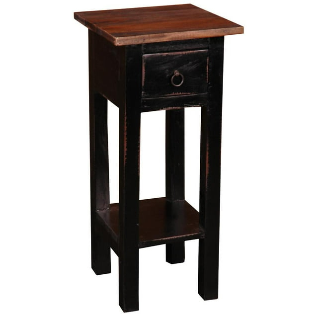 Sunset Trading Cottage Narrow Wood Side Table in Antique Black and Raftwood Top