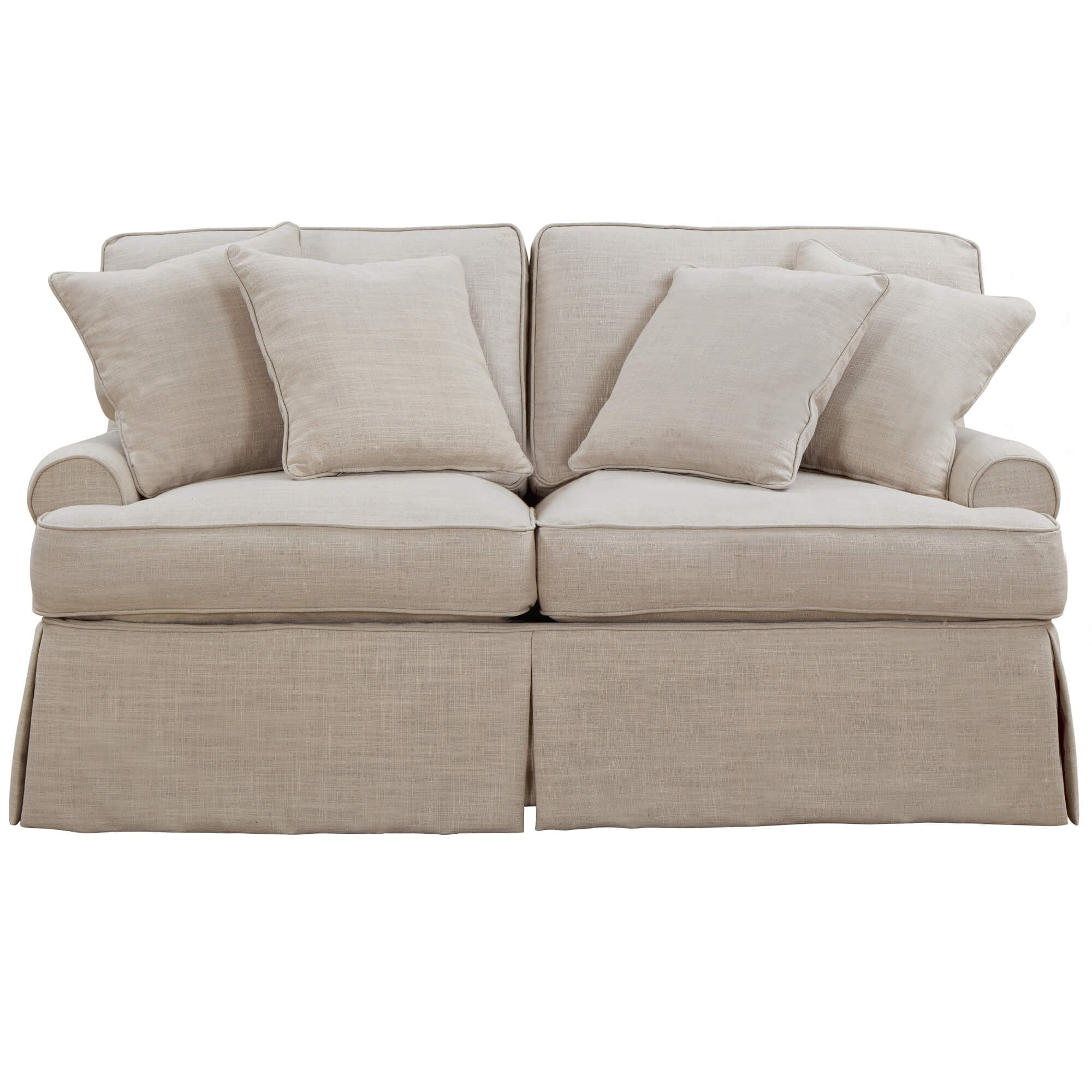 Sunset Trading Horizon T-Cushion Fabric Slipcovered Loveseat in Linen Beige