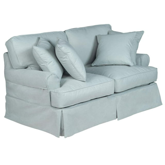Sunset Trading Horizon T-Cushion Fabric Slipcovered Loveseat in Ocean Blue