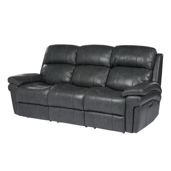 Sunset Trading Luxe Leather Reclining Sofa with Power Headrest in Gray