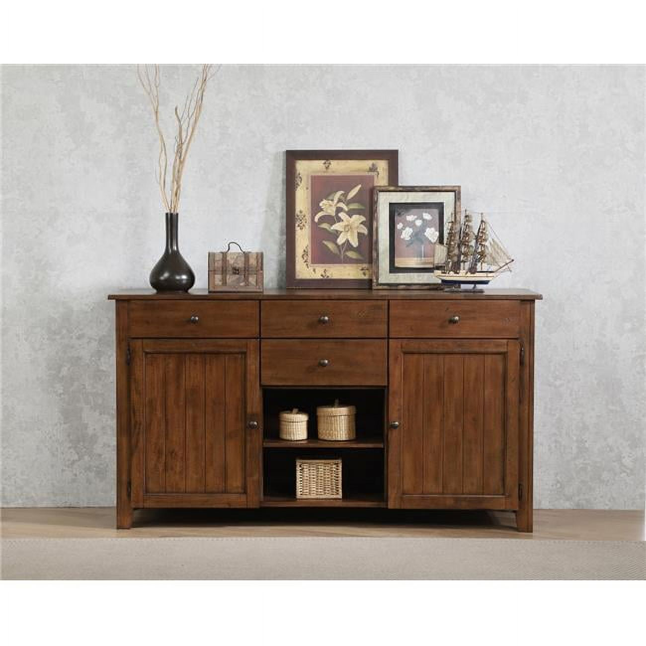 Sunset Trading Simply Brook Transitional Wood Sideboard Server in Amish Brown