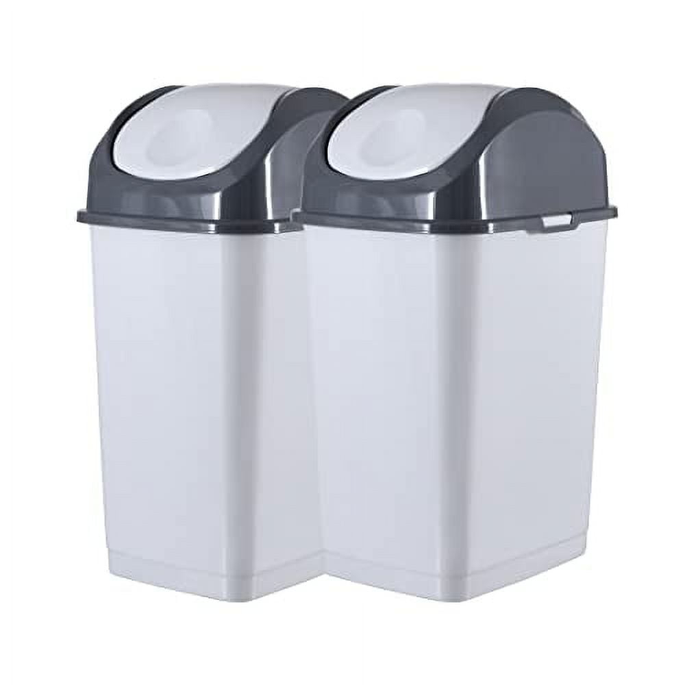 Superio Kitchen Trash Can with Swing Top Lid 9 Gallon Slim Waste Bin 37 Qt Durable Plastic, Fit Small Spaces, Office, Bathroom, Under Counter (White Smoke-1 Pack)