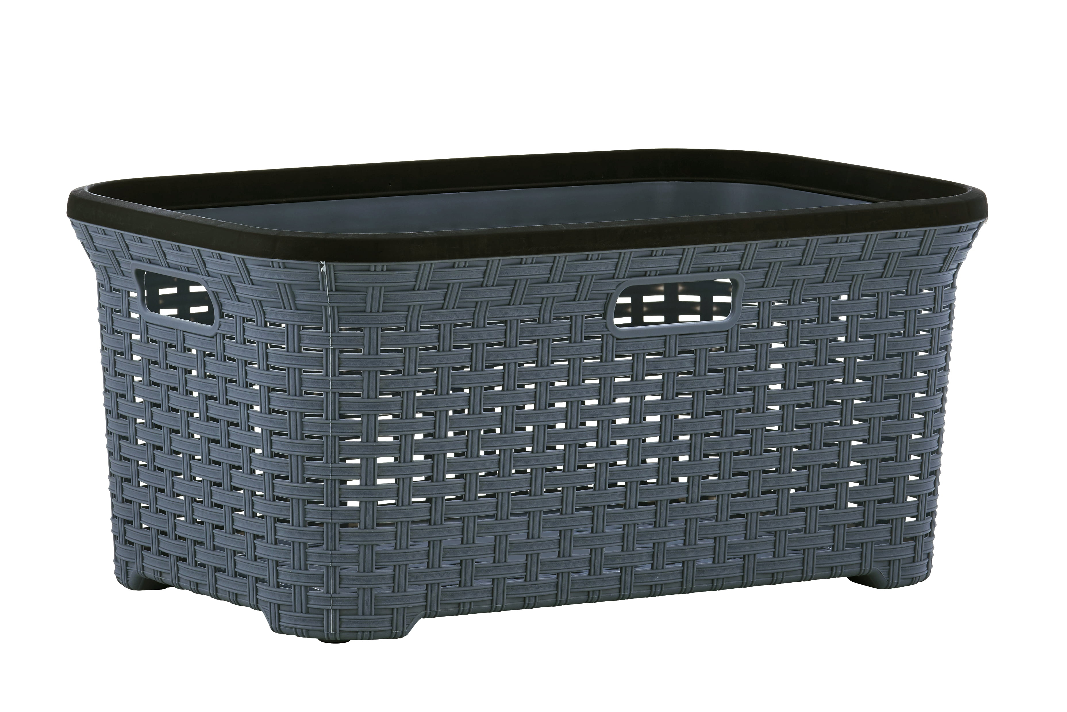 Superio Laundry Basket, Laundry Hamper, 50-liter wicker style basket with cutout handles, to storage dirty clothes, in washroom, or bedroom, grey.