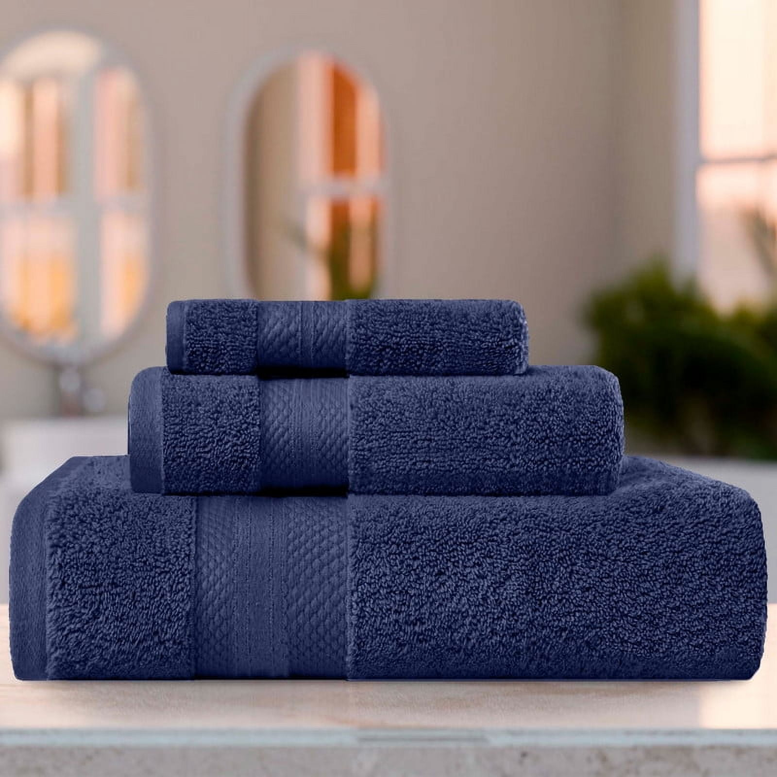 Superior Aria Turkish Cotton Solid Heavyweight 3-Piece Crown Blue Towel Set