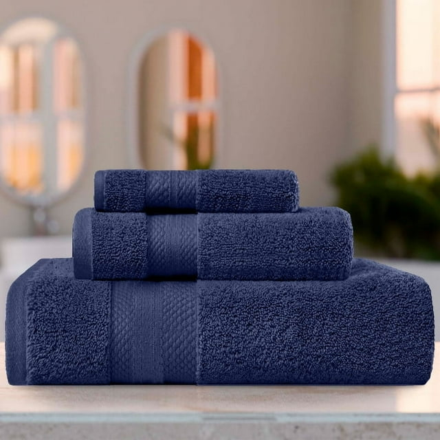 Superior Aria Turkish Cotton Solid Heavyweight 3-Piece Crown Blue Towel Set