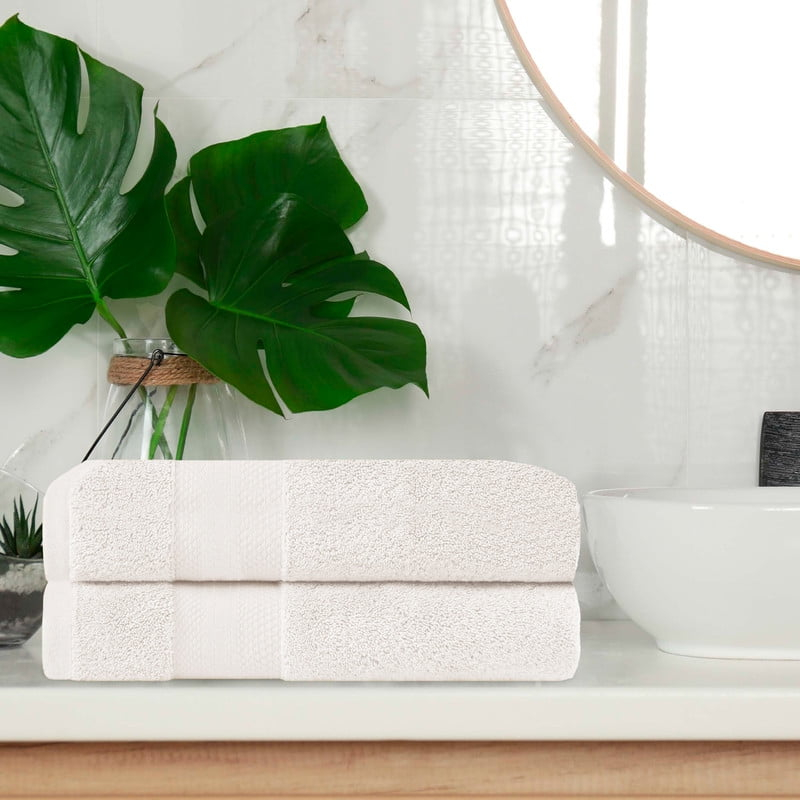 Superior Aria Turkish Cotton Solid Heavyweight Ivory Bath Towel Set of 2