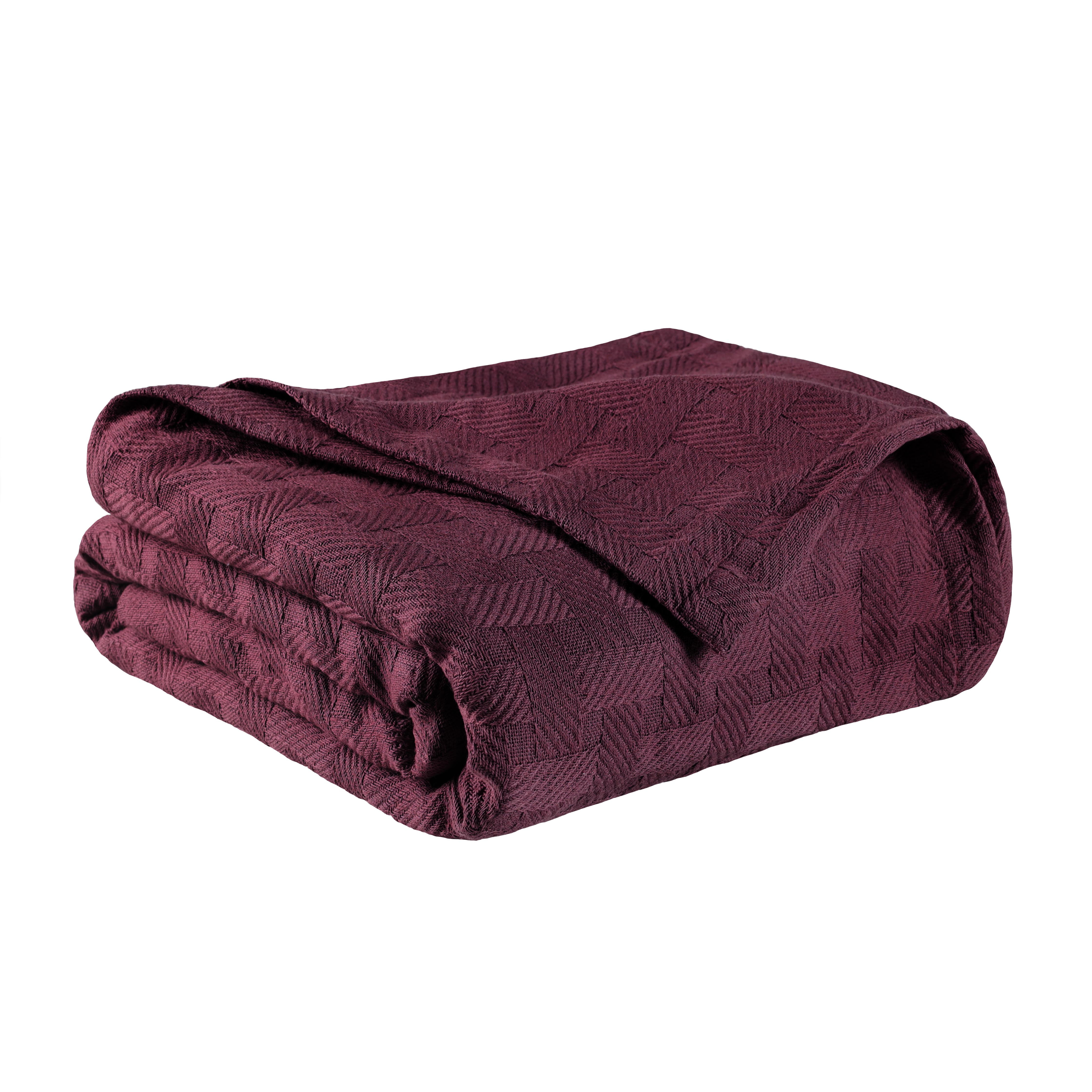 Superior Basketweave All-Season Cotton Blanket, Full/Queen, Plum