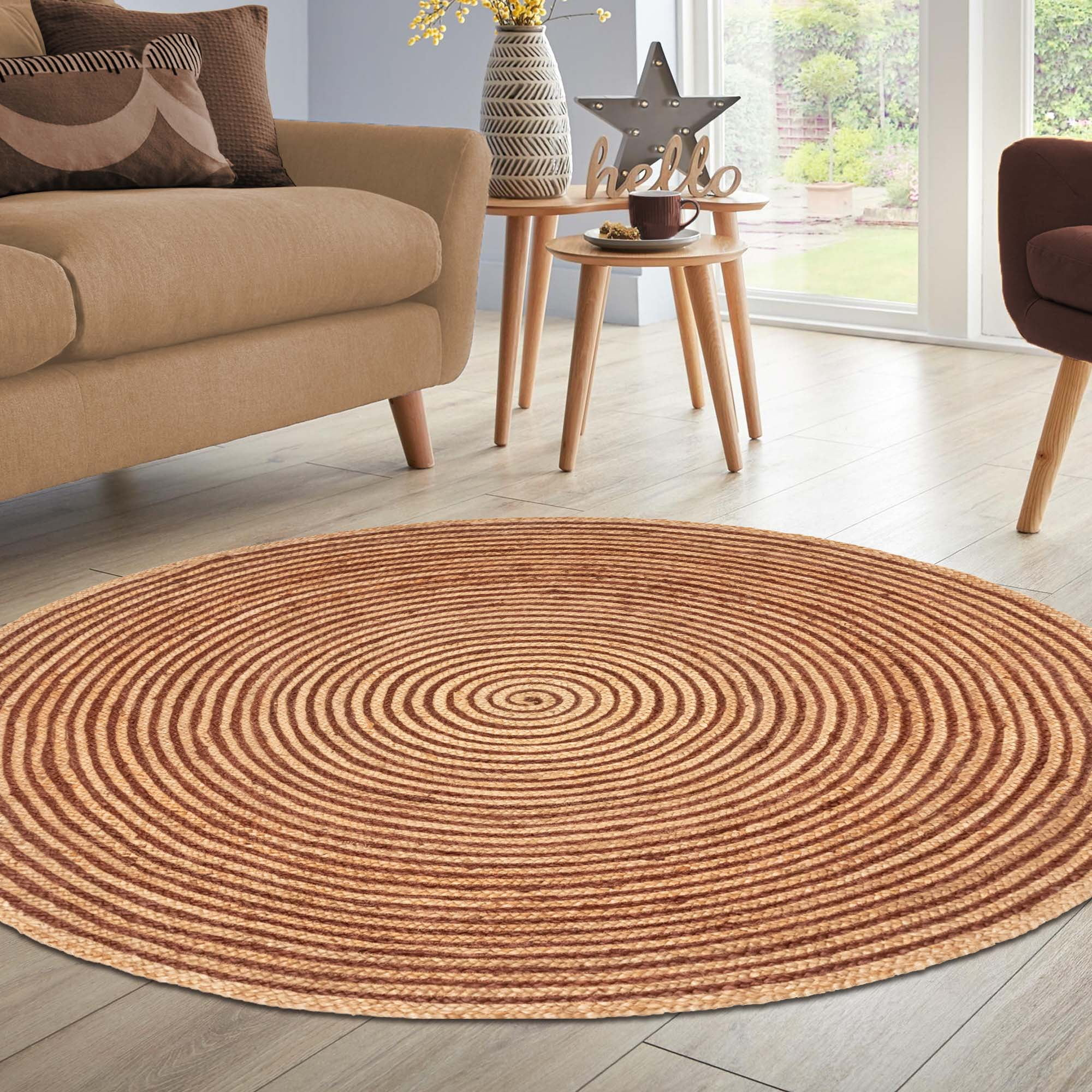 Superior Braided Jute Handwoven Indoor Outdoor Area Rug, 8' Round, Coffee