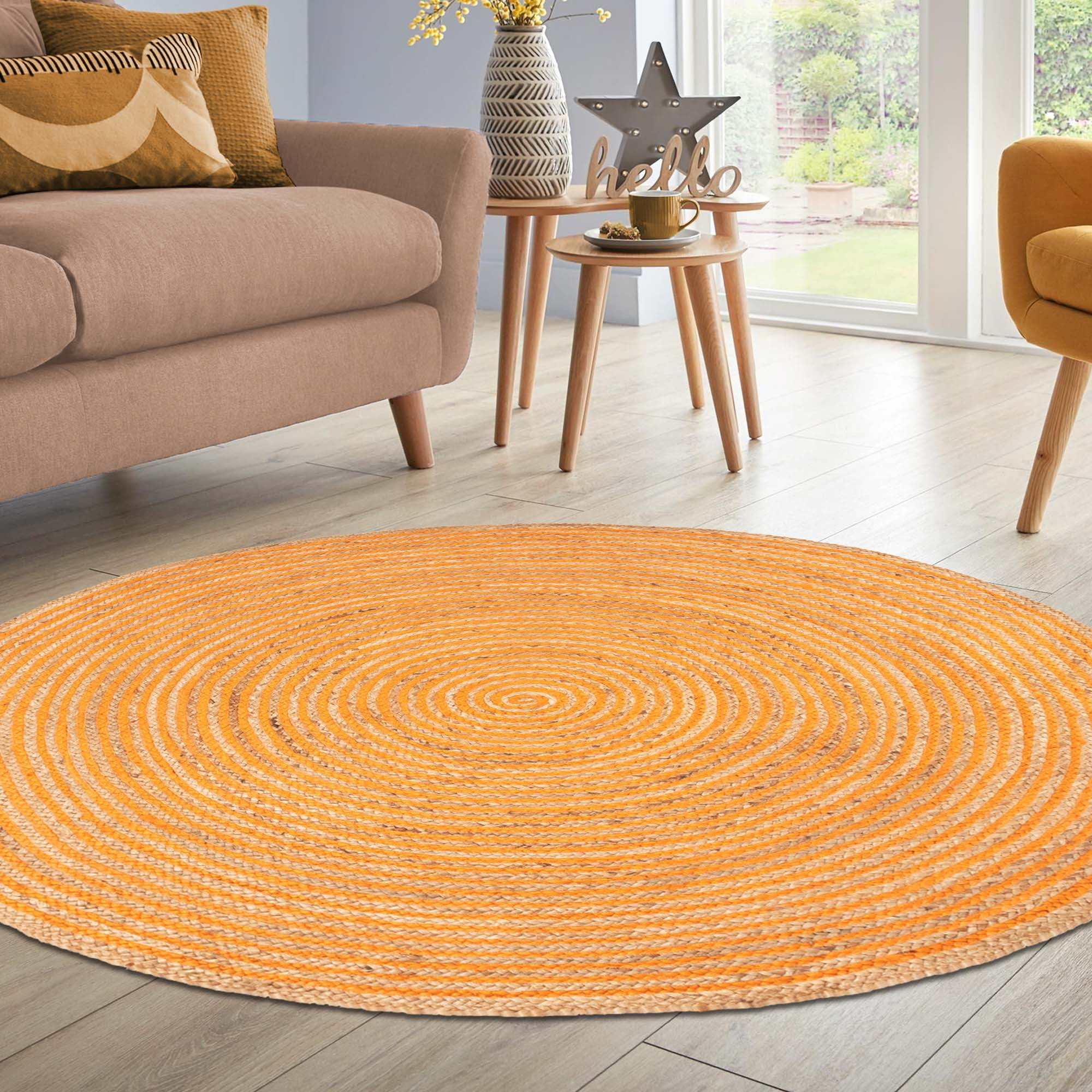 Superior Braided Jute Handwoven Indoor Outdoor Area Rug, 10' Round, Orange