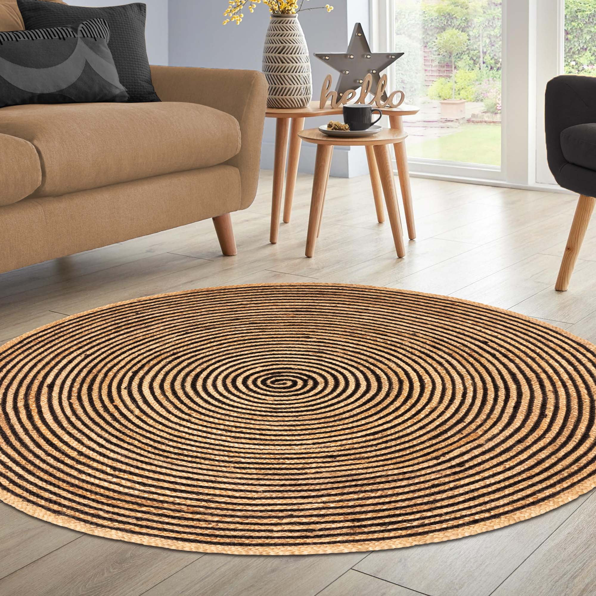 Superior Braided Jute Handwoven Indoor Outdoor Area Rug, 10' Round, Black