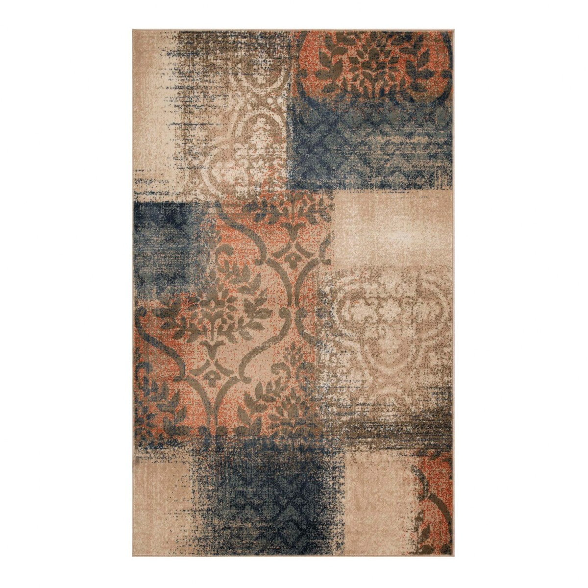 Superior Bristol 8' x 10' Indoor Area Rug, Damask Rugs for Living Room Bedroom, Midnight Navy-Salmon