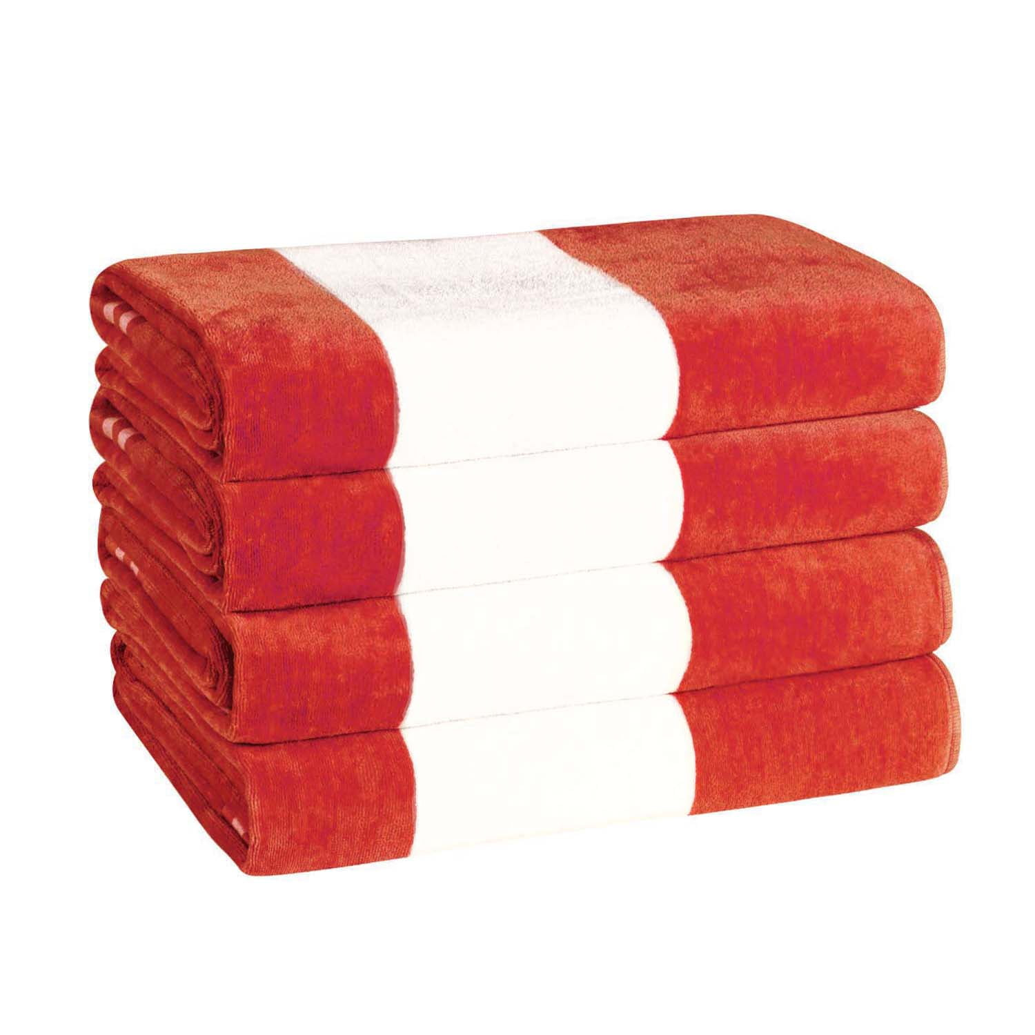 Superior Cabana Striped 4-Piece Oversized Cotton Beach Towel Set, Coral