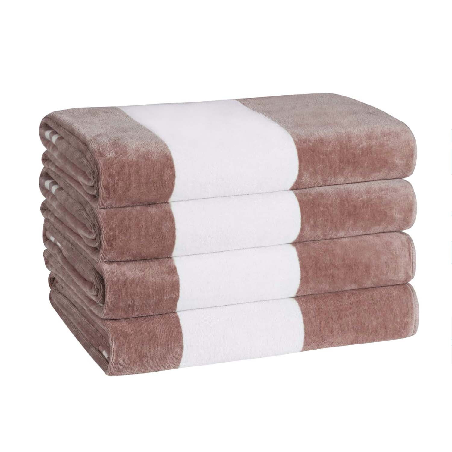 Superior Cabana Striped 4-Piece Oversized Cotton Beach Towel Set, Taupe