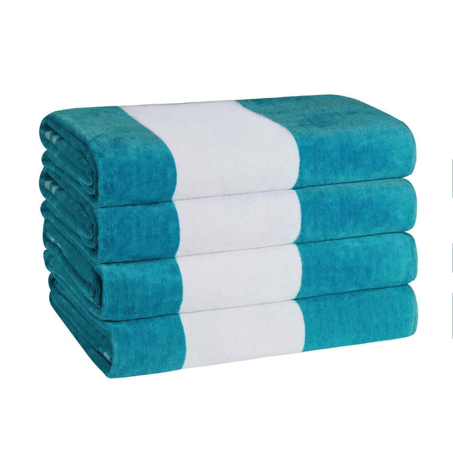 Superior Cabana Striped 4-Piece Oversized Cotton Beach Towel Set, Turquoise