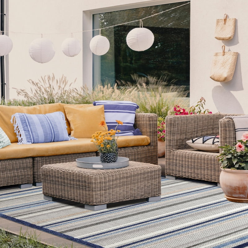 Superior Eastyn Stripe Indoor/Outdoor Area Rug, 5' 2" x 7' 2", Slate