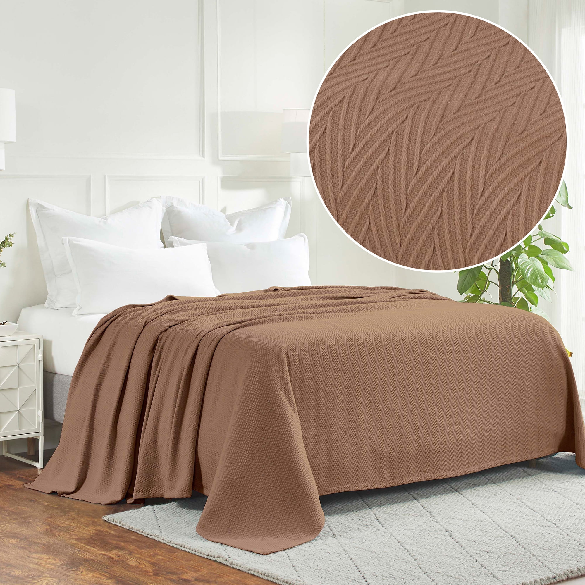 Superior Dobbyweave Knit Cotton Blanket, All Season Breathable Bed Blanket, King 90" x 108", Taupe