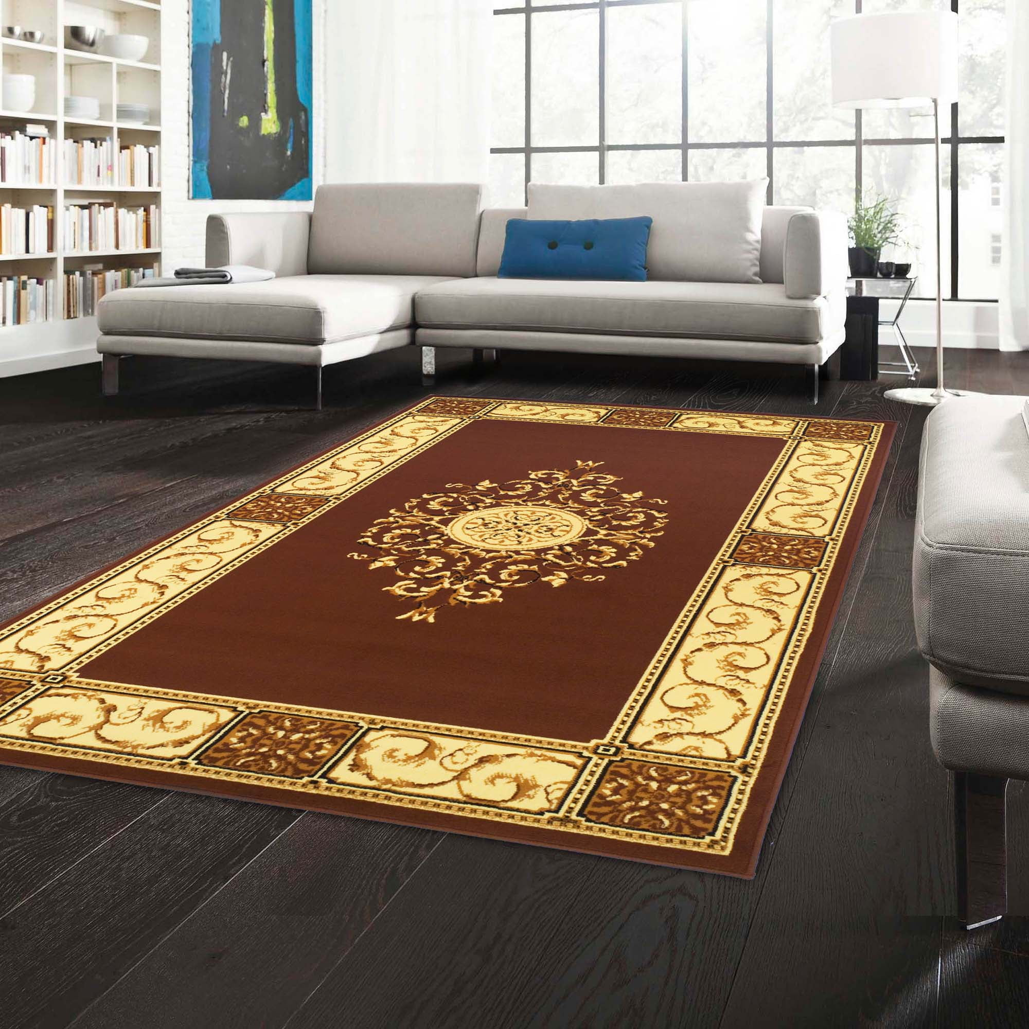 Superior Classic Elegant Floral Medallion Power-Loomed Indoor Area Rug, Toffee, 6' x 9'