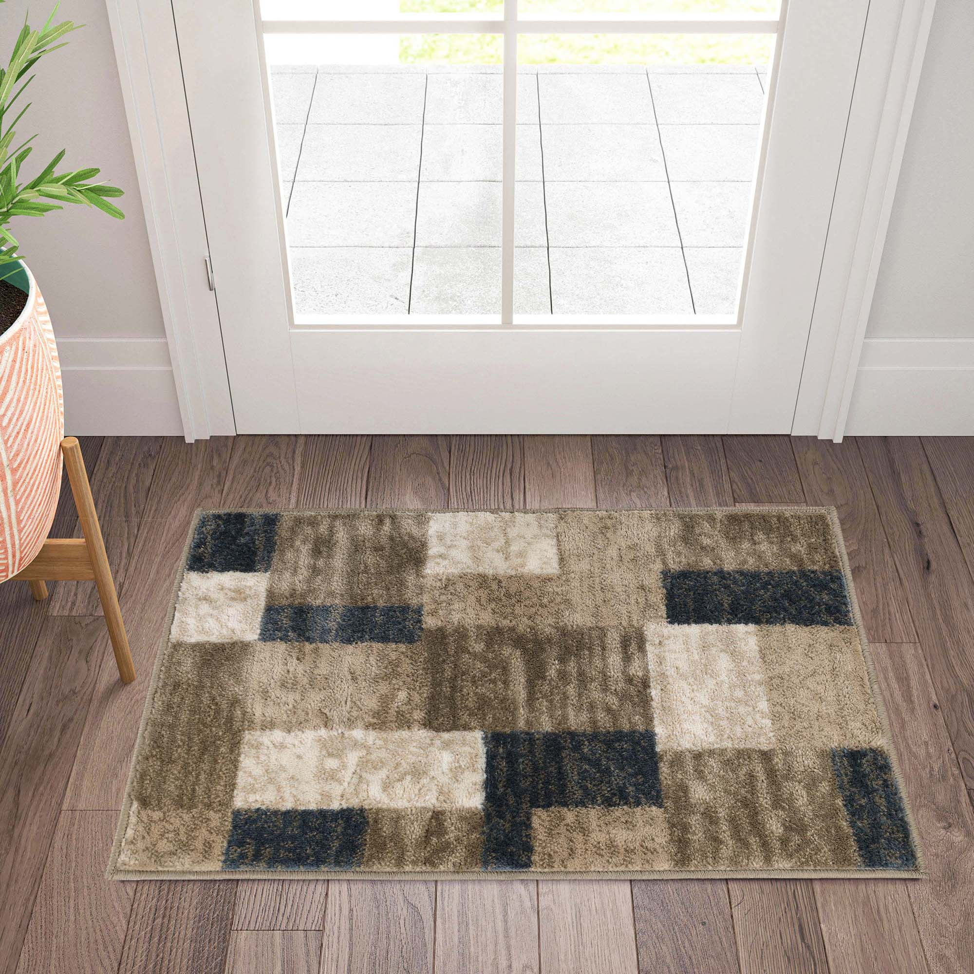 Superior Color Block Area Rug 2' x 3', Plush Indoor Rugs For Living Room Bedroom, Beige-Blue