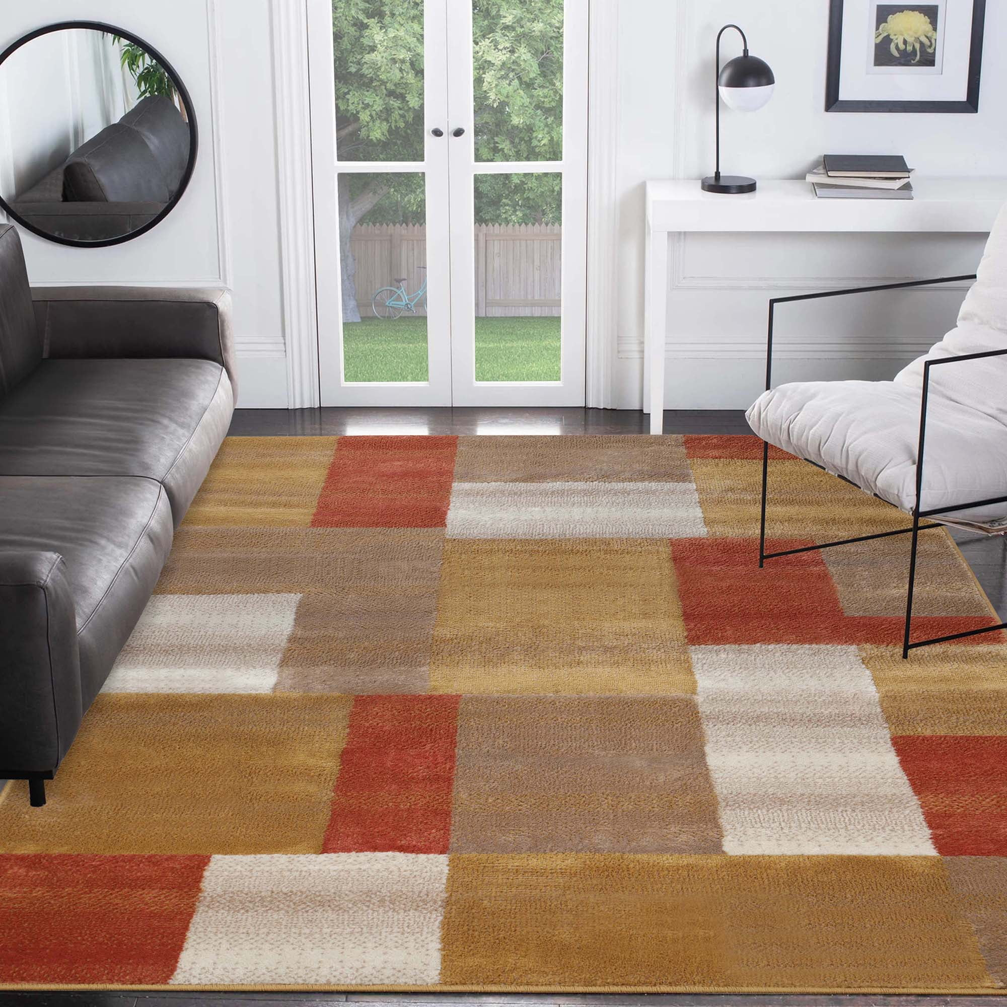 Superior Color Block Area Rug 5' x 8', Ginger