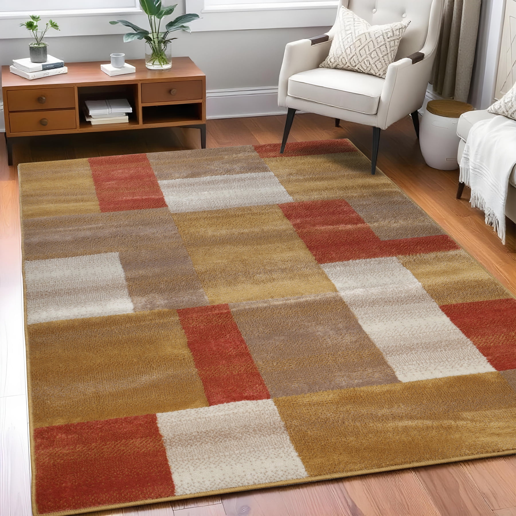Superior Color Block Area Rug 5' x 8', Ginger