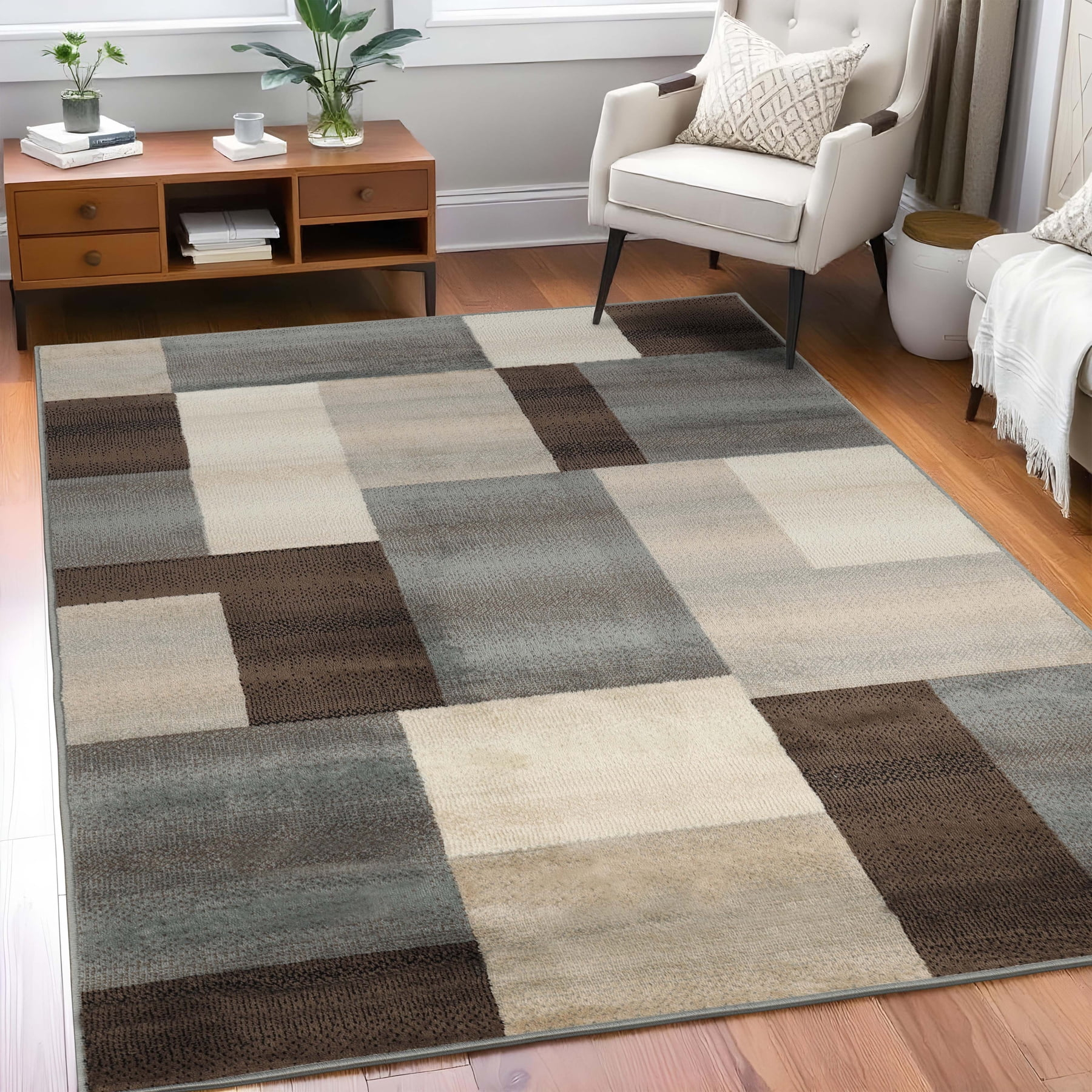 Superior Color Block Area Rug 6' x 9', Gray