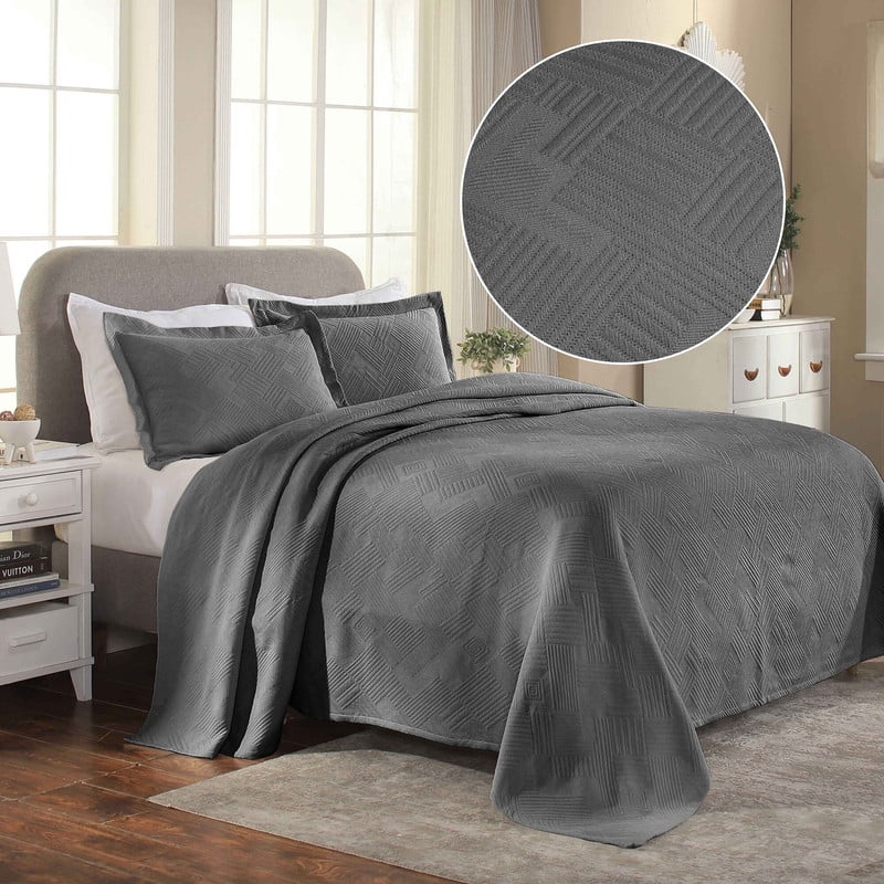 Superior Geometric Fret Cotton Decorative Bedspread and Sham Set, King, Charcoal
