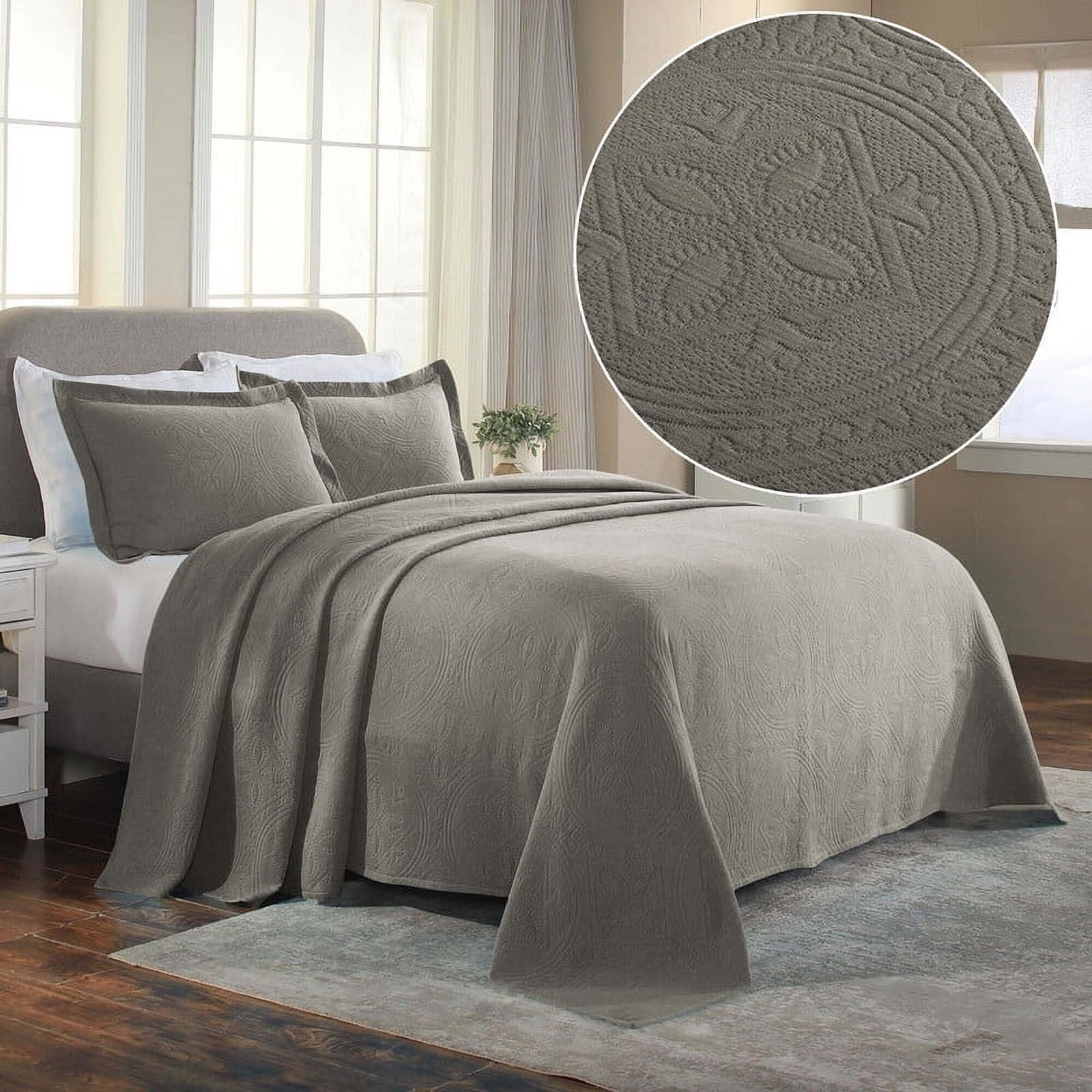 Superior Celtic Circle Cotton Decorative Bedspread and Sham Set, Twin, Charcoal