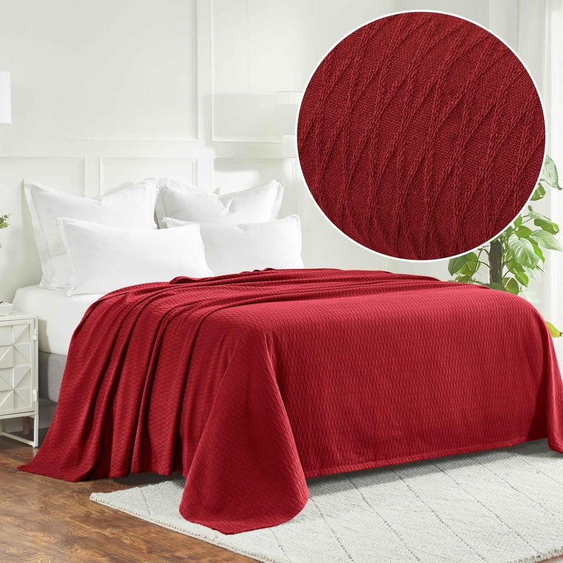 Superior Dobbyweave Knit Cotton Blanket, All Season Breathable Bed Blanket Twin Size, Burgundy