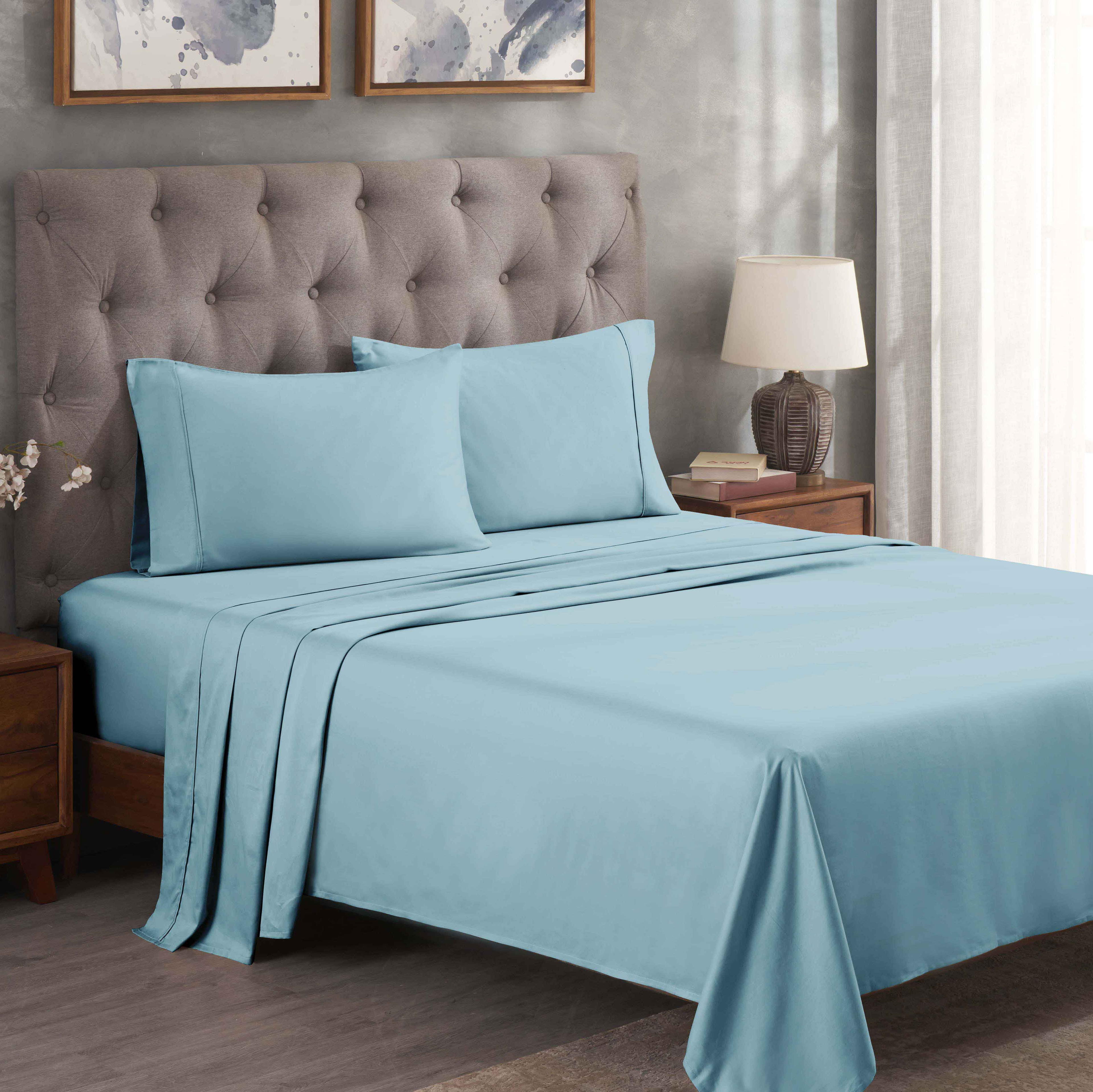 Superior Egyptian Cotton 300 Thread Count Deep Pocket Sheet Set, Twin, Light Blue