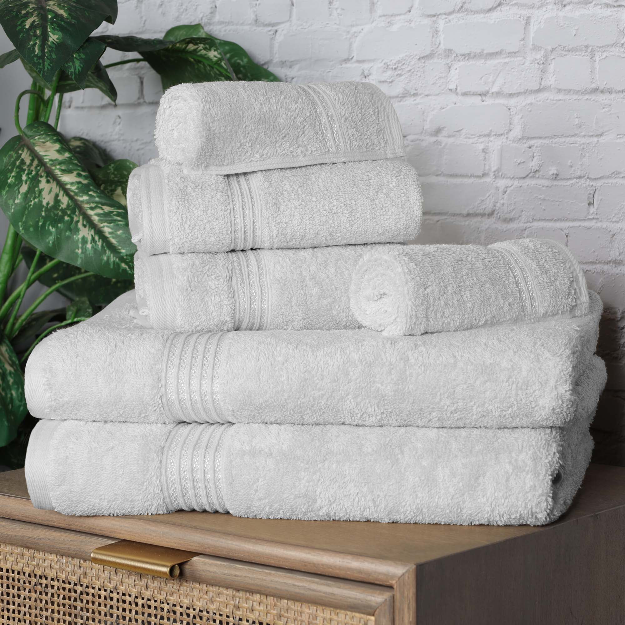 Superior Egyptian Cotton Absorbent 6-Piece, Silver, Towel Set