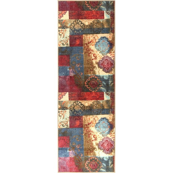Superior Emory Patchwork Non-Slip Indoor Runner 2' 7" x 8', Brown