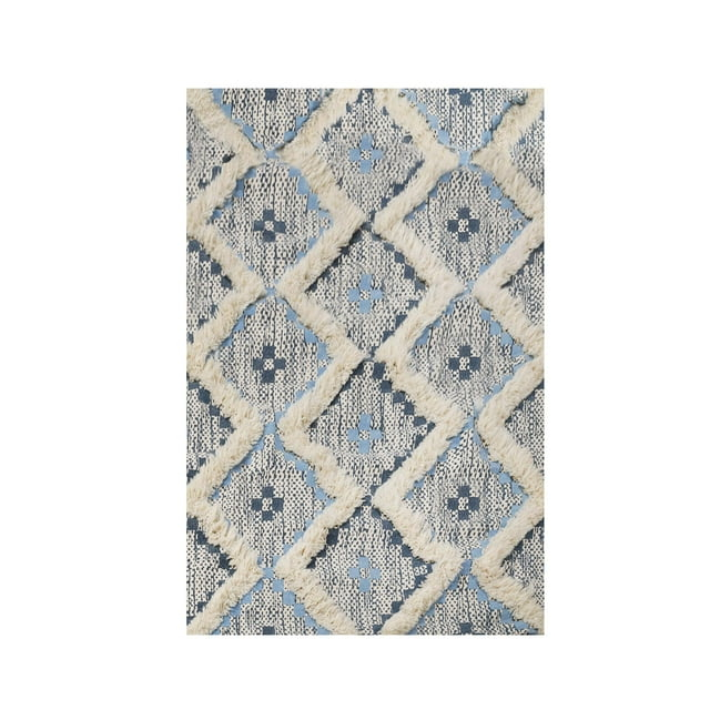 Superior Evren Hand-Tufted Cotton/Wool Textured Geometric Stone Blue/Midnight Blue Farmhouse Area Rug, 2' x 4'